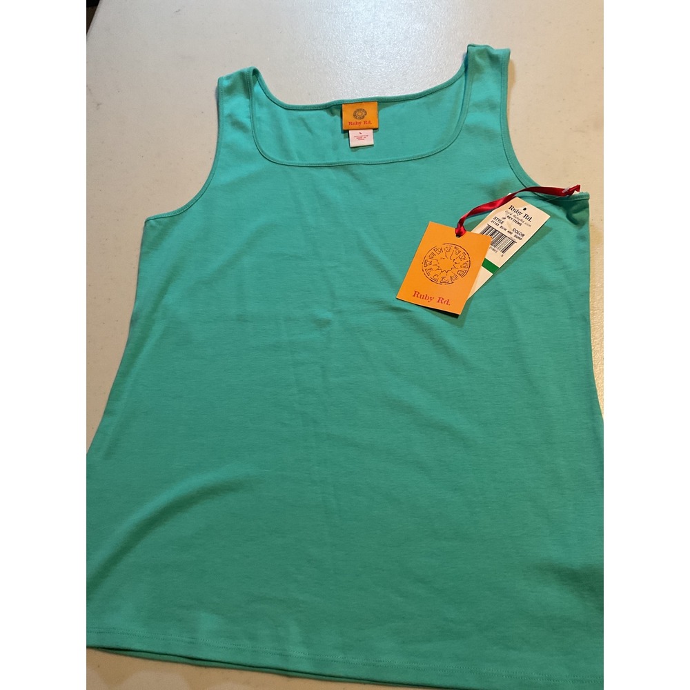 Ruby Rd‎ Women Teal Cotton Square Neck Tank Top NWT 21153 Surf Size Large